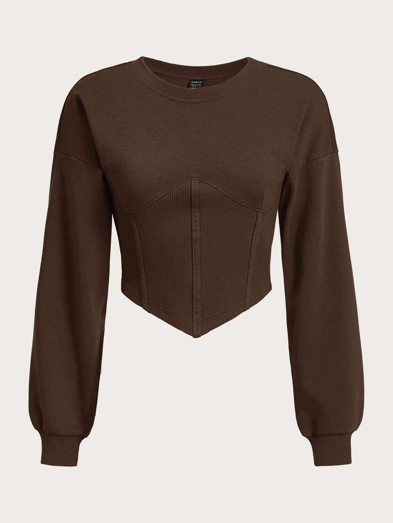 SHEIN EZwear Solid Drop Shoulder Hanky Hem Crop Sweatshirt,Long Sleeve Tops In Fall/Winter