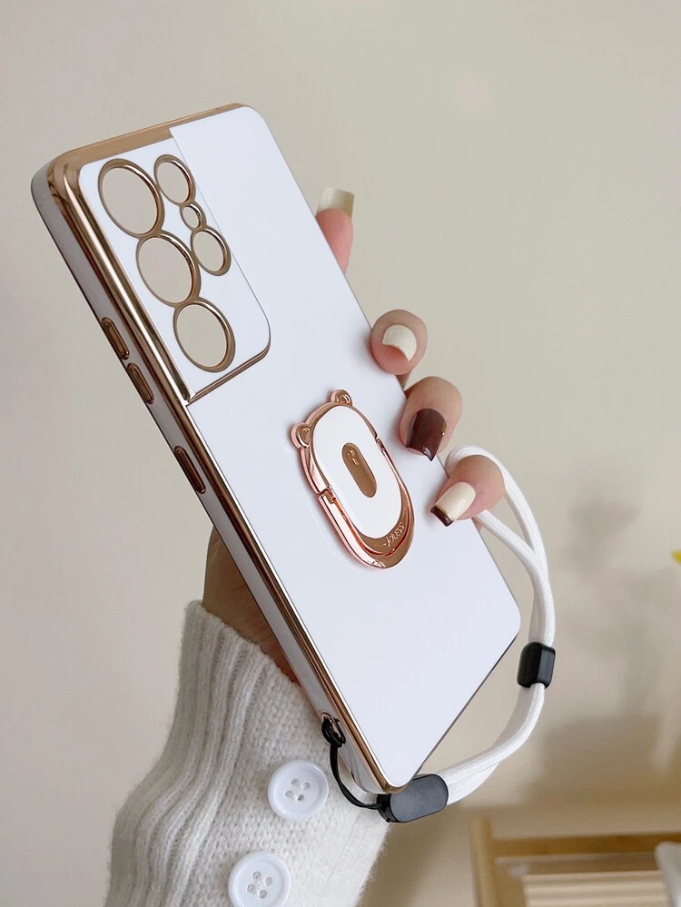 Plating Phone Case With Ring Holder & Lanyard