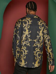 Manfinity Men Baroque Print Button Front Shirt - Black - View 2