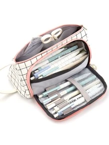 1入組格紋圖案筆袋 - 彩色 - 查看 2