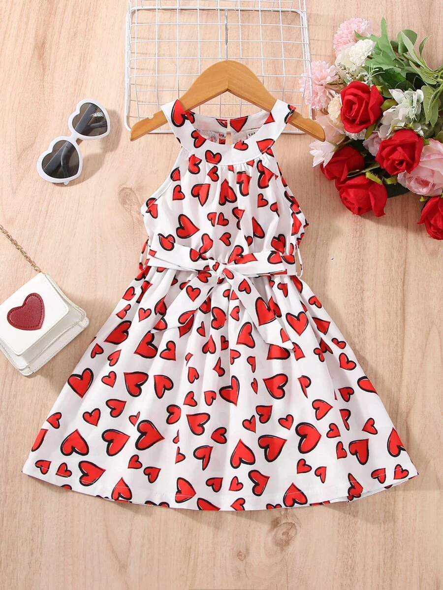 Toddler Girls Heart Print Halter Dress - White - View 1