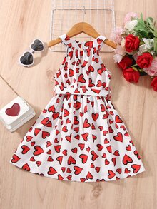 Toddler Girls Heart Print Halter Dress - White - View 2