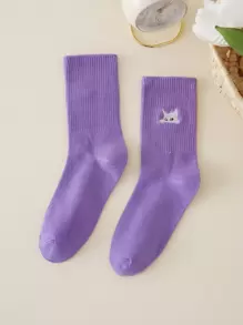 2pairs Men Cartoon Cat Embroidered Crew Socks - Multicolor - View 1