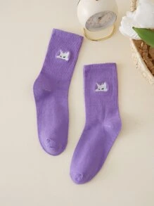 2pairs Men Cartoon Cat Embroidered Crew Socks - Multicolor - View 2