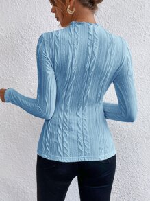 SHEIN Frenchy Solid Lettuce Trim Tee Winter - Blue - View 2