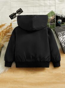 SHEIN 小男童翻蓋口袋毛絨內襯連帽夾克