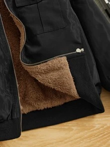 SHEIN 小男童翻蓋口袋毛絨內襯連帽夾克