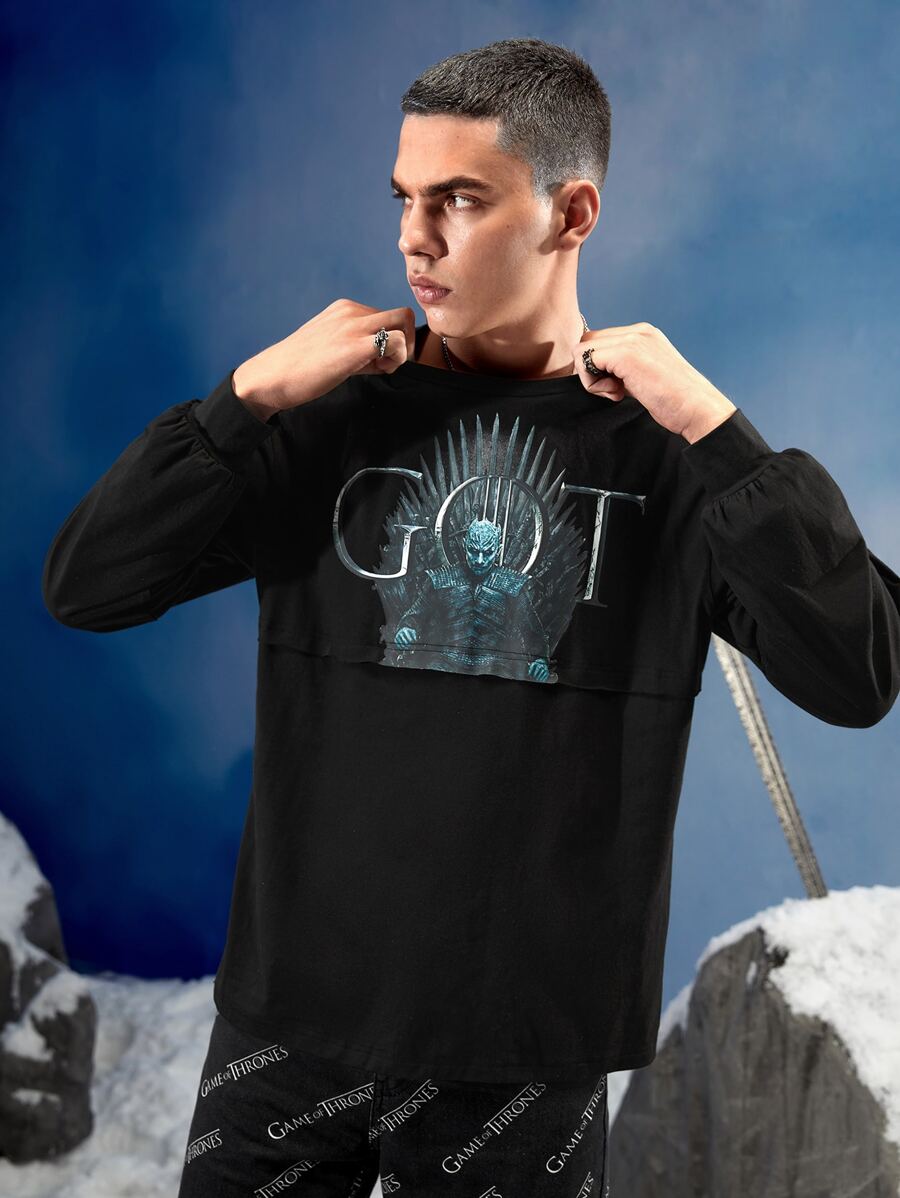 Game of Thrones X SHEIN Men Letter & Figure Graphic Tee - Black - View 1