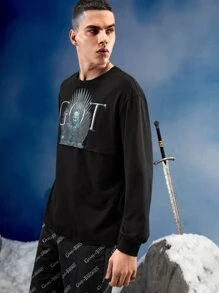 Game of Thrones X SHEIN Men Letter & Figure Graphic Tee - Black - View 3