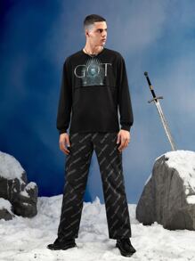Game of Thrones X SHEIN Men Letter & Figure Graphic Tee - Black - View 4