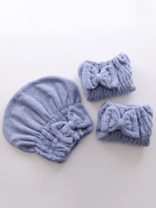 1pc Bow Decor Hair Towel Home Bathroom Decor - Blue - View 6