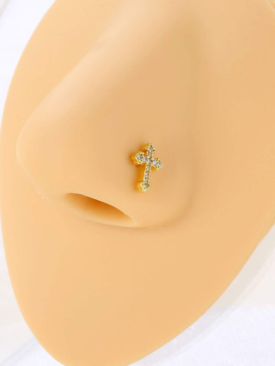 Đá Cubic Zirconia Chéo Trang Trí Mũi Đính Nữ Phòng Thân Đồng Phổ Biến Xuyên Cơ Thể Món Quà Trang Sức Dành Cho Nữ & Nam - Vàng - Xem 1
