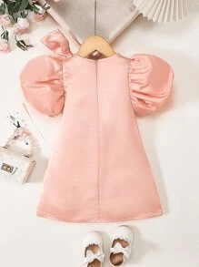 年輕女孩們前蝴蝶結泡泡袖派對禮服 - 粉色 - 查看 2