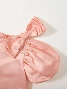 年輕女孩們前蝴蝶結泡泡袖派對禮服 - 粉色 - 查看 4