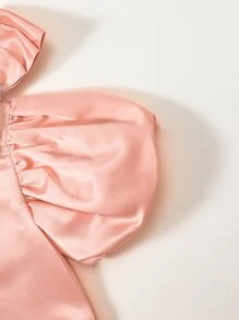 年輕女孩們前蝴蝶結泡泡袖派對禮服 - 粉色 - 查看 5