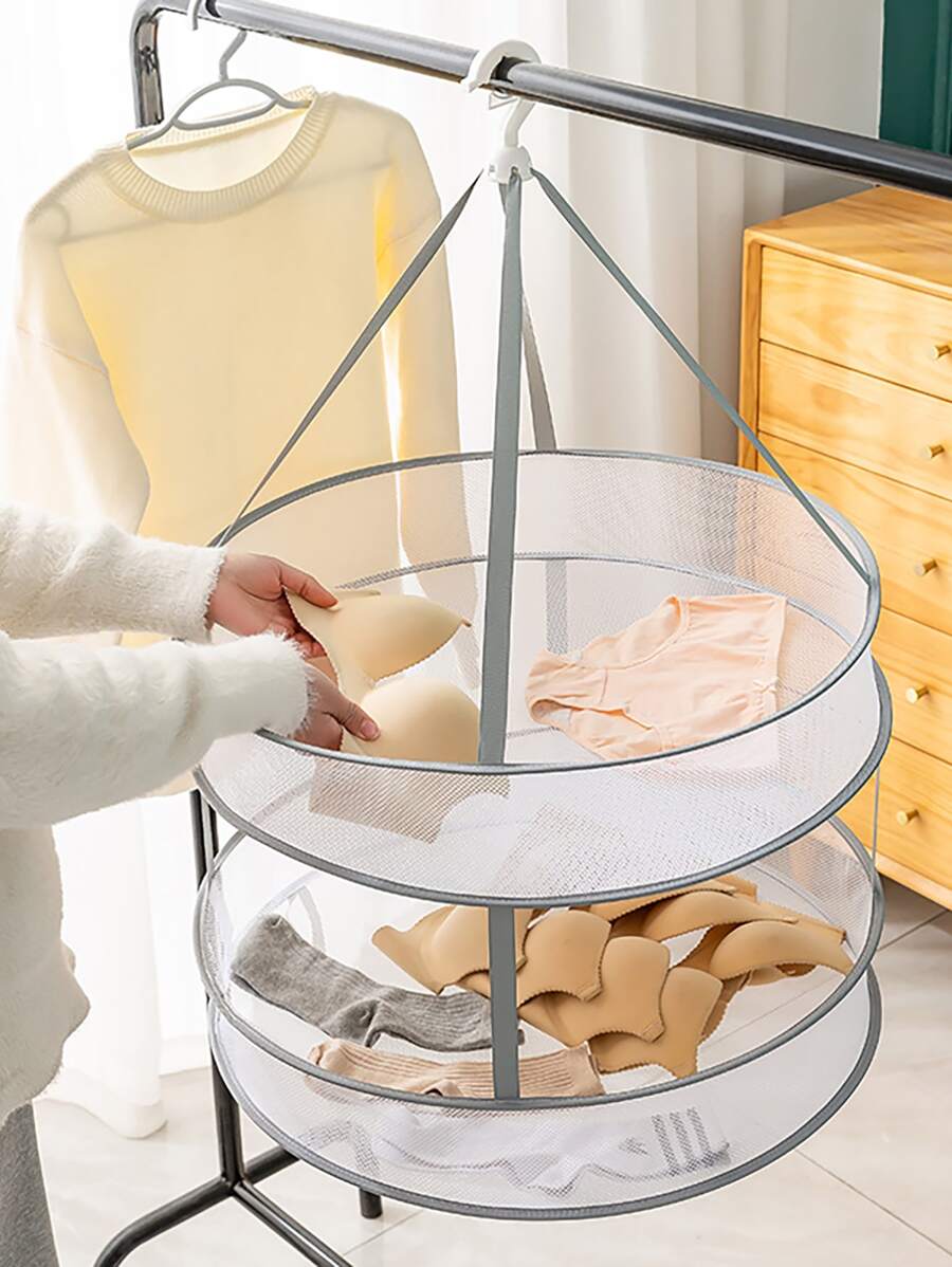 1pc Foldable Single/Double-Layer Clothes Drying Net With Random Hook Color - Multicolor - View 1