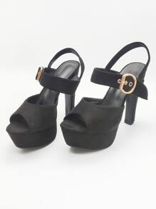 Tacones de punta abierta plataforma de talón abierto - Negro - Ver 8