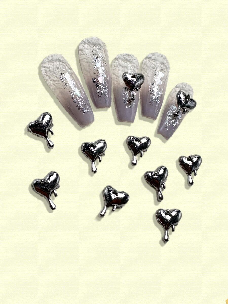 10 Cái/gói Vintage Hình Trái Tim Móng Tay Nghệ Thuật Trang Trí DIY Móng Tay Quyến Rũ Móng Đá Quý Đồ Dùng Làm Móng - màu đen - Xem 1