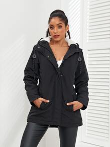 Apperloth A Teddy Lined Drawstring Hooded Slant Pockets Parka Padded Coat