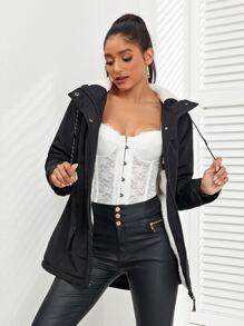 Apperloth A Teddy Lined Drawstring Hooded Slant Pockets Parka Padded Coat