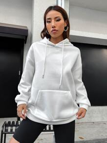 SHEIN Unity 人像和字母圖案抽繩連帽衫 - 白色 - 查看 3