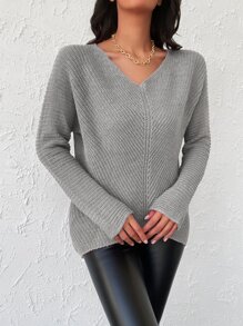 EURMUSE Jersey de manga murciélago tejido de canalé - Gris Claro - Ver 6