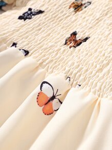 SHEIN 女小童杏蝴蝶形狀休閒度假公主袖襯衫帶大圓形領口,夏天 - 杏色 - 查看 5