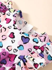 SHEIN Cô Gái Trẻ Hình trái tim In toàn bộ Kỳ nghỉ Đầm Với Tròn Đường viền cổ áo Cho mùa hè - Nhiều màu - Xem 4