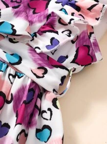 SHEIN Cô Gái Trẻ Hình trái tim In toàn bộ Kỳ nghỉ Đầm Với Tròn Đường viền cổ áo Cho mùa hè - Nhiều màu - Xem 5
