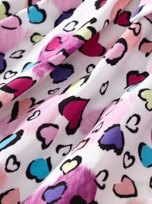 SHEIN Cô Gái Trẻ Hình trái tim In toàn bộ Kỳ nghỉ Đầm Với Tròn Đường viền cổ áo Cho mùa hè - Nhiều màu - Xem 6