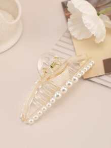 1pc Pearl Hair Clip For Travel & Leisure, All-match Hair Accessory - White - View 4