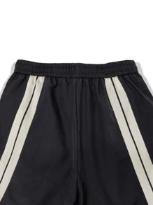 Claim Dot Men Contrast Side Seam Drawstring Waist Trousers - Black - View 8