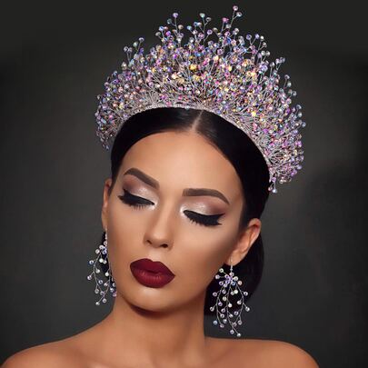 Rhinestone Decor Bridal Headband & Drop Earrings