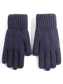 1 Pair Women's Winter Double-layer Thickened Velvet Touchscreen Knit Full Finger Gloves For Cold Weather, Warm And Suitable For Parties, Festivals, Driving, Cycling, Hiking, Running - Navy Blue - View 2
