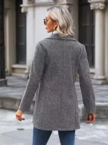 EMERY ROSE Button Front Pocket Side Overcoat Fall Winter Cloth For Women - Grey - View 2