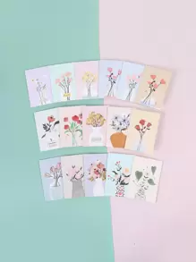 16 piezas Tarjetas de felicitación con diseño floral para Vuelta al colegio, Día de San Valentín - Multicolor - Ver 1