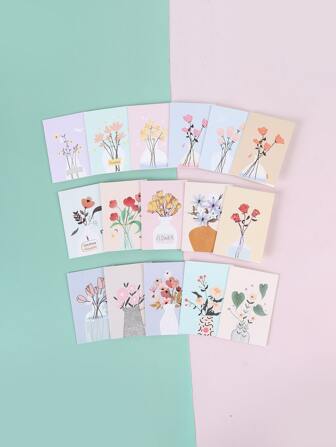 16pcs Flower Print Greeting Card Back To School Valentine Day