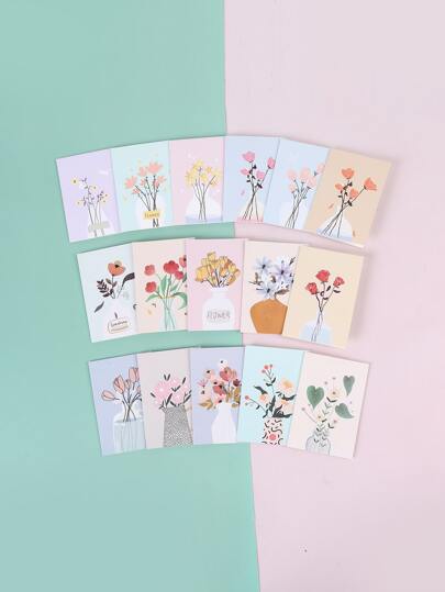 16 piezas Tarjetas de felicitación con diseño floral para Vuelta al colegio, Día de San Valentín