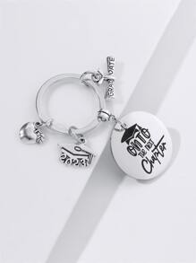 Slogan Detail Round & Graduation Hat Charm Keychain