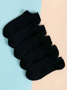 5pairs Men's Black Boat Socks - Black - View 1