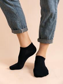 5pairs Men's Black Boat Socks - Black - View 4