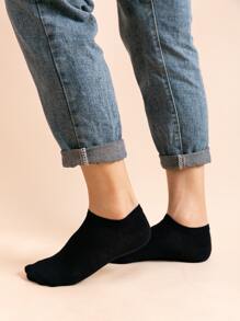 5pairs Men's Black Boat Socks - Black - View 5