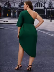 SHEIN Clasi Vestido de un hombro bajo cruzado de satén - Verde Oscuro - Ver 2