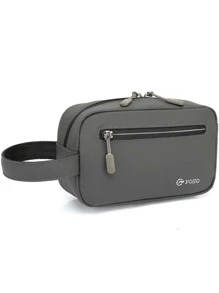 POSO 洗滌化妝包男士手提包適用於運動商業和旅行收纳包,男士字母圖案手拿包方包信封包腋下包,禮品適用於父親 - 灰色 - 查看 5