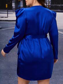 SHEIN Clasi Đầm Plus Size Thắt nút Trọn gói màu trơn Thanh lịch - Màu xanh lam - Xem 2