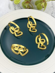 4pcs Heart Decor Napkin Ring - Gold - View 2