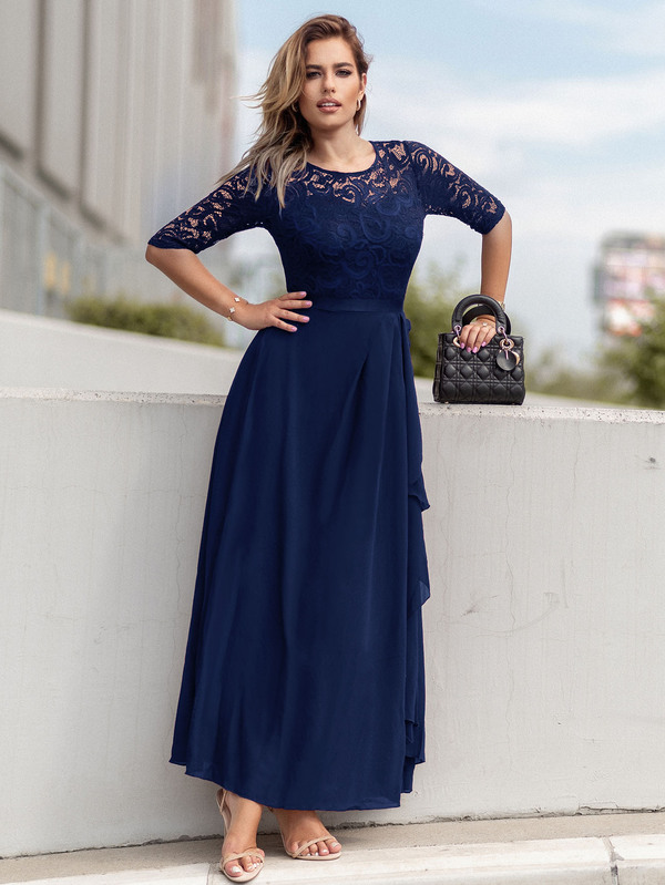 MIUSOL Lace Yoke Ruffle Trim Chiffon Formal Dress SHEIN USA