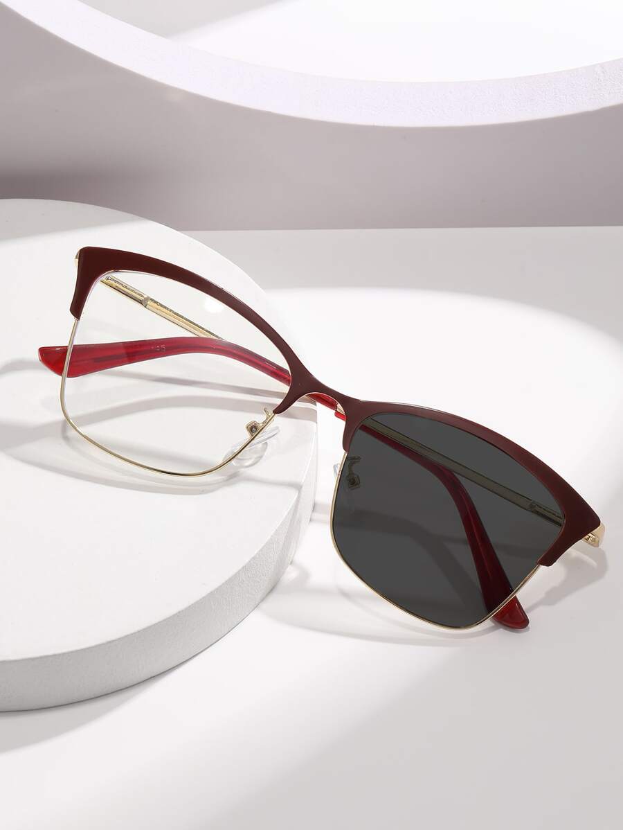 光致變色鏡片貓眼墨鏡 - 酒紅色 - 查看 1