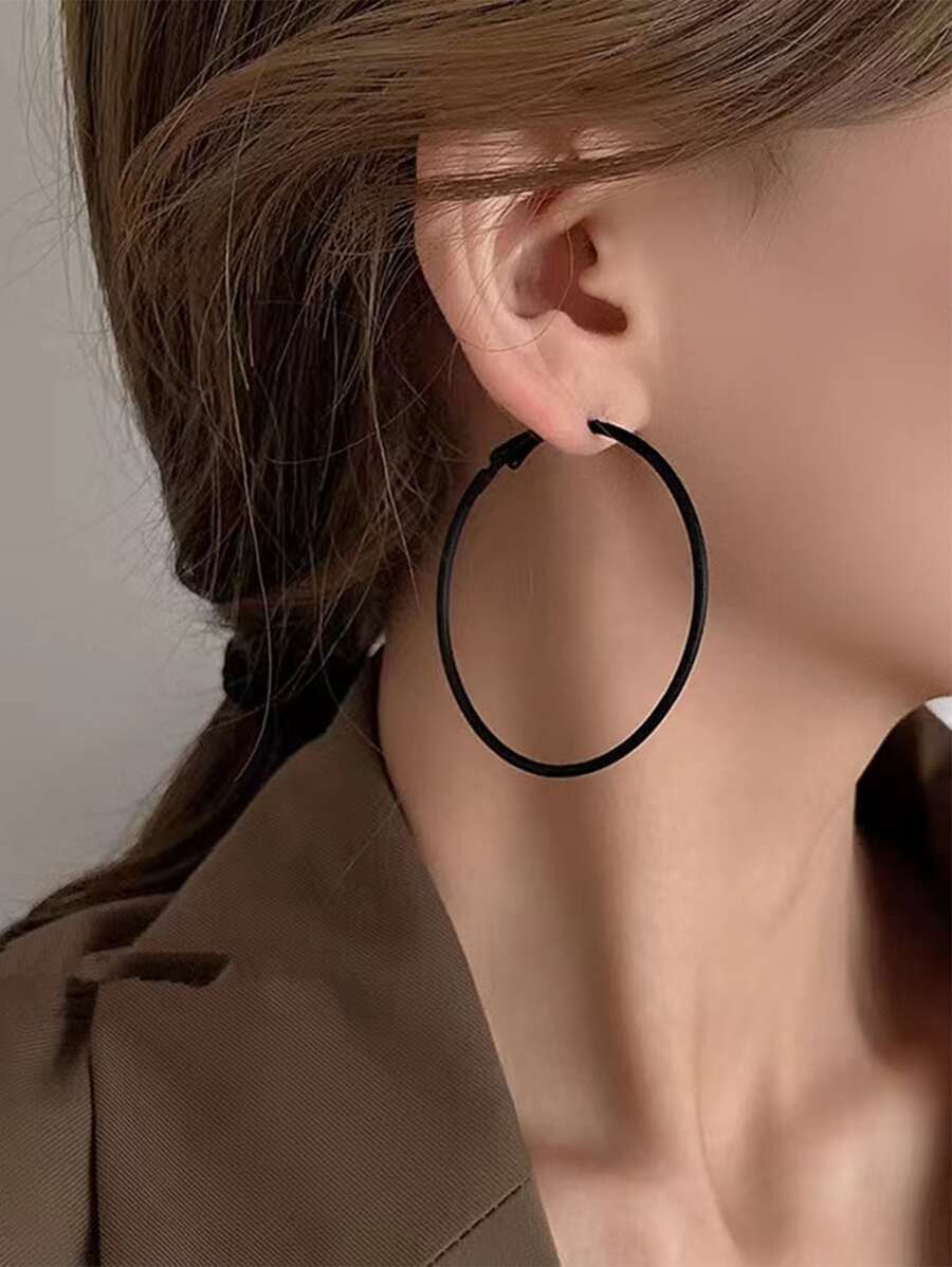 3對極簡風格圓耳環 - 黑色 - 查看 1
