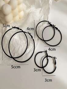3對極簡風格圓耳環 - 黑色 - 查看 3